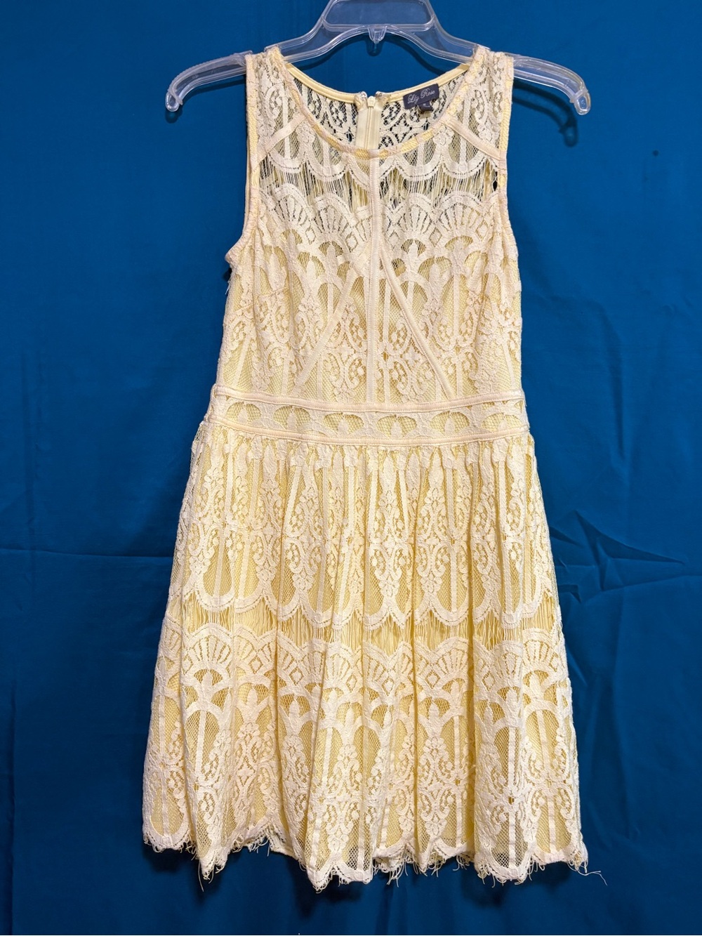 Yellow Lace A-Line Dress with White Overlay